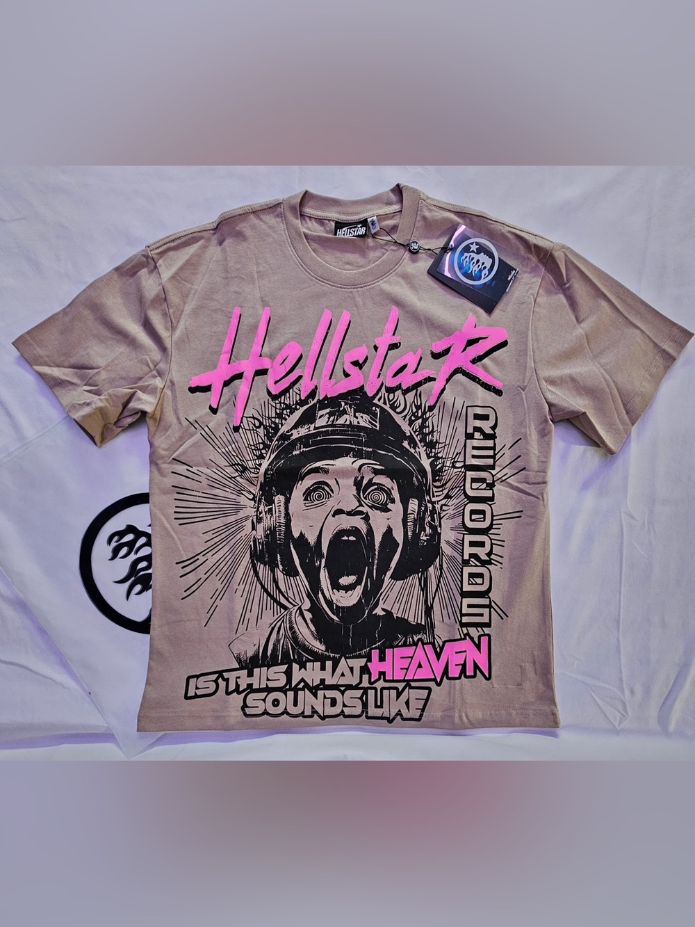 Hellstar Graphic Tee - Beige with Pink Print